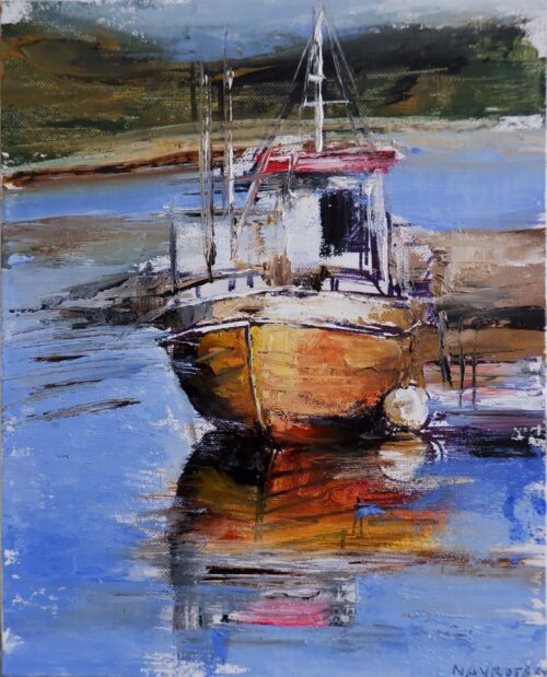 Na mori. Člny. Motorový čln. Plachetnica. More. Taliansko.