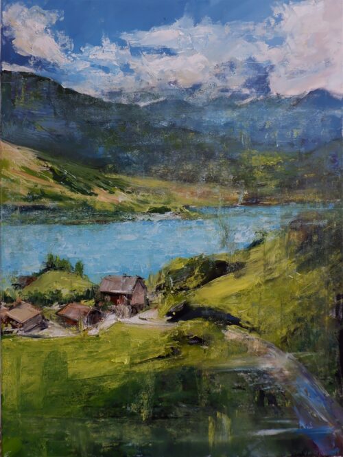 Olejomaľba s motívom hôr a horských jazier
