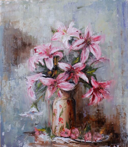Kvety vo váze – olejomaľba