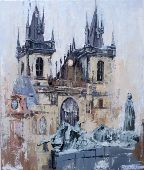 Obraz. Praha. Olej. Plátno. Karlov most. Špachtľa